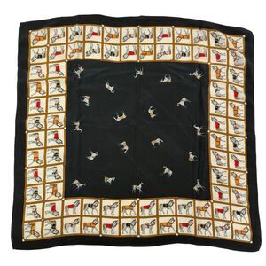 Golden Camel 100% Silk Hand Rolled Hem Scarf 30.5” Equestrian Race Horse Black